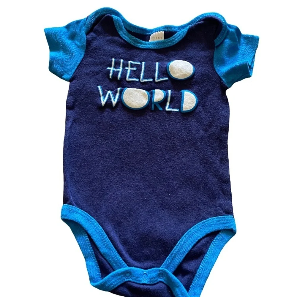 Blue Kids One Piece - Hello World 3-9m